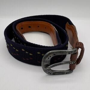 Cole Haan Leather & Navy Blue Cotton Canvas Belt Size 34